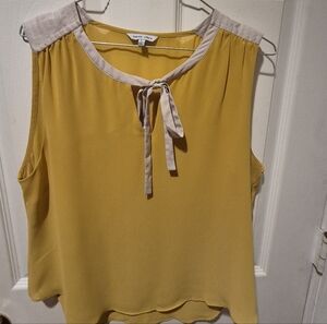 Naked Zebra Mustard Yellow Sleeveless Blouse with Tie Accent